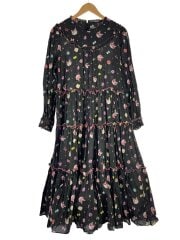 画像：7分袖ワンピース/--/コットン/BLK/総柄/A0546FA 004