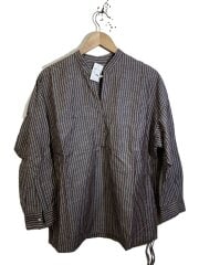 画像：ハードマンズリネンコットンスキッパーシャツ/コットン/BRW/ストライプ/26-050-400-9030-1-0
