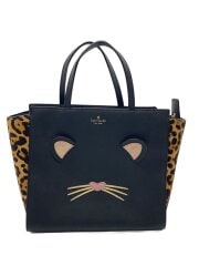 画像：キャットモチーフ/ハラコ/トートバッグ/PVC/BLK