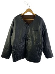 画像：レザージャケット・ブルゾン/3/コットン/ブラック/リバーシブルボアジャケット/ノーカラー