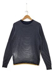 画像：首元穴有り/長袖Tシャツ/M/コットン/NVY/ボーダー