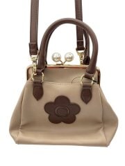 画像：2WAY/がま口/パールデザイン/バッグ/レザー/BEG