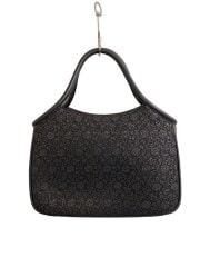 画像：鹿革/唐草模様/ハンドバッグ/レザー/BLK