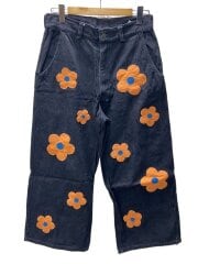 画像：YAOYA/FLOWER PATCH PANT/ボトム/デニム/BLK/刺繍花柄//