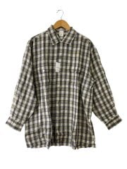 画像：長袖シャツ/L/GRY/チェック/ラミー/銀タグ/ループボタン/ボックスシルエット/数か所シミ有//