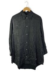 画像：長袖シャツ/--/レーヨン/BLK/ストライプ
