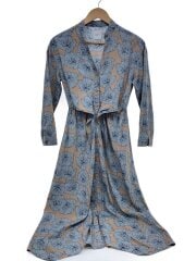 画像：長袖ブラウスワンピース/ポリエステル/BRW/花柄/0291520110/水色/Vネック