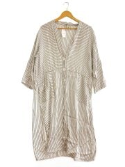 画像：長袖ワンピース/--/--/WHT/ストライプ