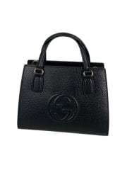 画像：ハンドバッグ_インターロッキングG/レザー/BLK/無地