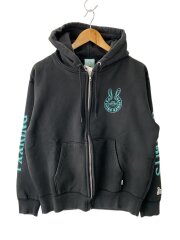 画像：ジップパーカー/M/コットン/BLK/プリント