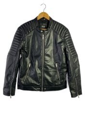 画像：シングルライダースジャケット/XL/フェイクレザー/BLK/無地