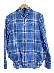 画像：長袖シャツ/S/リネン/BLU/チェック