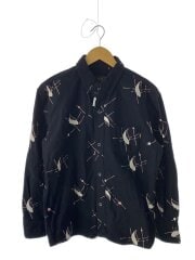 画像：長袖シャツ/M/コットン/BLK/総柄/24RS-1005