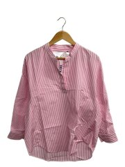 画像：長袖シャツ/FREE/コットン/PNK/ストライプ/tbfs-015/ノーカラースキッパーシャツ