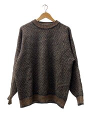 画像：推定70s-80s/ROAD JEFF/ニット・セーター(厚手)/L/ウール/ブラウン/総柄