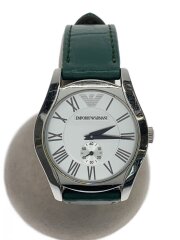 画像：クォーツ腕時計/アナログ/レザー/WHT/GRN/社外ベルト