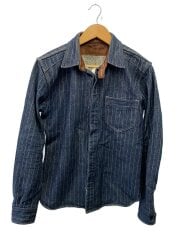 画像：デラックス/長袖シャツ/M/コットン/インディゴ/ストライプ