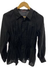 画像：コットンサテンモールスキン/タックブラウス/長袖ブラウス/FREE/コットン/ブラック/黒/無地