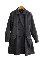 画像：丸襟 ヘリンボーン 8Bウールコート/38/グレー