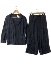 画像：シワ加工 ストレッチコットン ジャケット サルエルパンツ セットアップ/one/ブラック//
