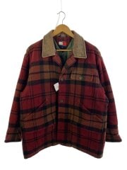 画像：90s/ハンティングジャケット/L/ウール/RED/チェック/襟切替