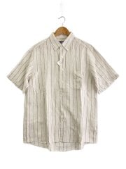 画像：リネンシャツ/半袖シャツ/L/リネン/WHT/ストライプ/1523-3973//