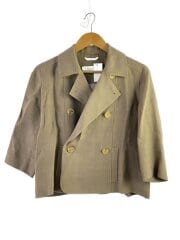 画像：クロップド/ダブル/テーラードジャケット/36/リネン/KHK/無地/32/51/610