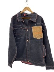 画像：ジャケット/2L/コットン/BLK/無地