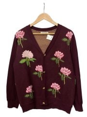 画像：22AW/Rose Jacquard Knit Cardigan/L/コットン/BRD/TTT-2022AW-KT03