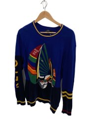 画像：ニット・セーター(薄手)/XL/コットン/BLU/総柄