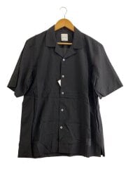 画像：開襟/オープンカラー/半袖シャツ/L/レーヨン/BLK/黒//