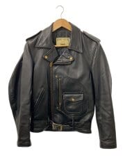画像：GENUINE HORSEHIDE/USA製/ダブルライダースジャケット/34/レザー/BLK/無地