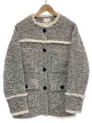 画像：ノーカラーツイードウールMIXジャケット/S/アクリル/BLK/総柄/110GA630-0160