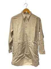 画像：グランパシャツ/マチ付き/プルオーバーシャツ/長袖シャツ/--/--/BLU/ストライプ