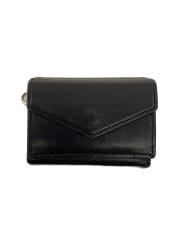 画像：ストラップコンパクトウォレット/財布/レザー/BLK/無地/メンズ/使用感あり