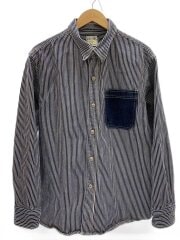 画像：長袖シャツ/XL/コットン/BLU/ストライプ