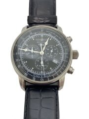 画像：クォーツ腕時計/アナログ/レザー/SLV/BLK/7680-2