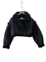 画像：レザームートンジャケット/FREE/ポリエステル/BLK/無地