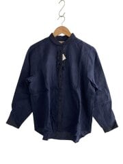 画像：長袖シャツ/--/リネン/NVY/無地//