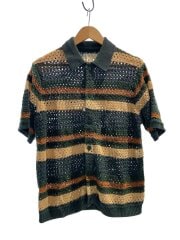 画像：半袖シャツ/XL/アクリル/BEG/ボーダー/24-081-060-0001-2-0