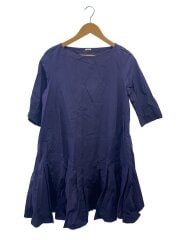 画像：長袖ワンピース/S/コットン/NVY/無地