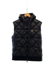 画像：スウェット切替/フード着脱可/ダウンベスト/L/ナイロン/BLK/D20918423500