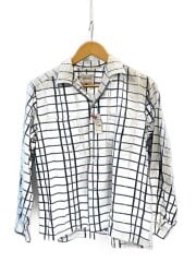 画像：60s/船タグ/オープンカラーシャツ/長袖シャツ/M/コットン/WHT/チェック