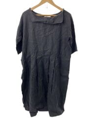 画像：半袖ワンピース/--/リネン/BLK/無地