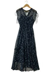 画像：ラインフラワープリントカシュワンピース/1/ポリエステル/BLK/総柄/FWFO252078