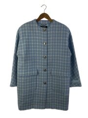 画像：ツイードノーカラーコート/銀メデューサボタン/コート/40/ウール/BLU/チェック/1015033