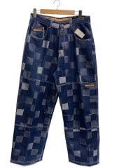 画像：ダブルニー/ボトム/36/デニム/IDG/総柄/裾ダメージ、パッチ剥がれ有