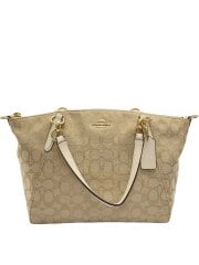 画像：スモール・ケルシーサッチェル_シグネチャー_アイボリーレザー/キャンバス/BEG/底汚れ有