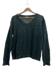画像：Vネックケーブルコットンニットプルオーバー/1/グリーン/287250/着用感有