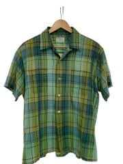 画像：Sears/60s/オープンカラー/ボックス/半袖シャツ/L/ポリエステル/GRN/チェック